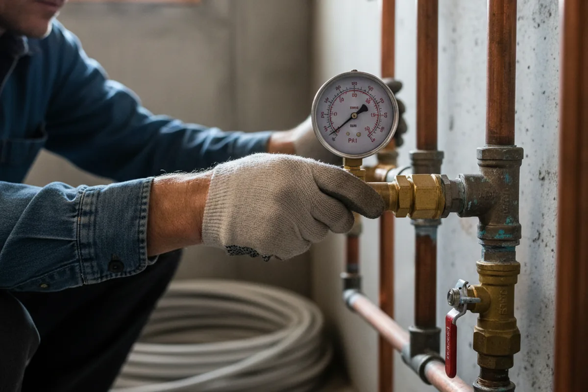 Pressure testing a repaired line during Water Line Repair in Faith